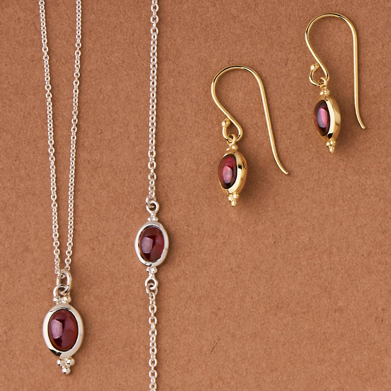Moon Song Garnet Earrings Gold