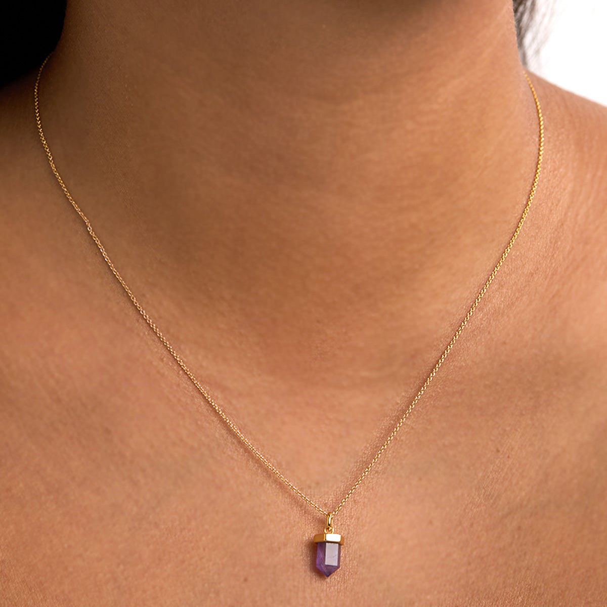 Dainty Drop Amethyst Crystal Gold Charm