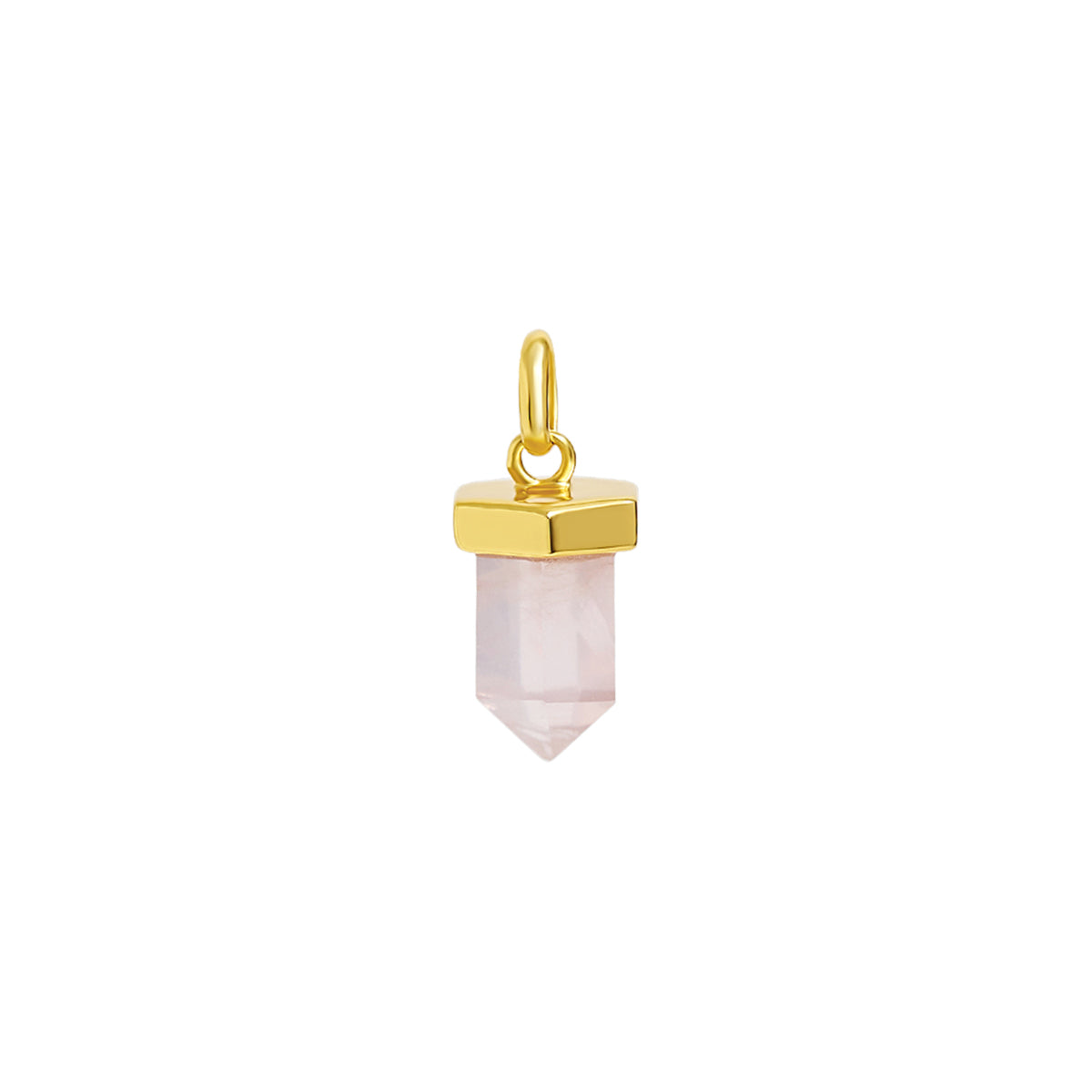 Dainty Drop Rose Quartz Crystal Gold Charm