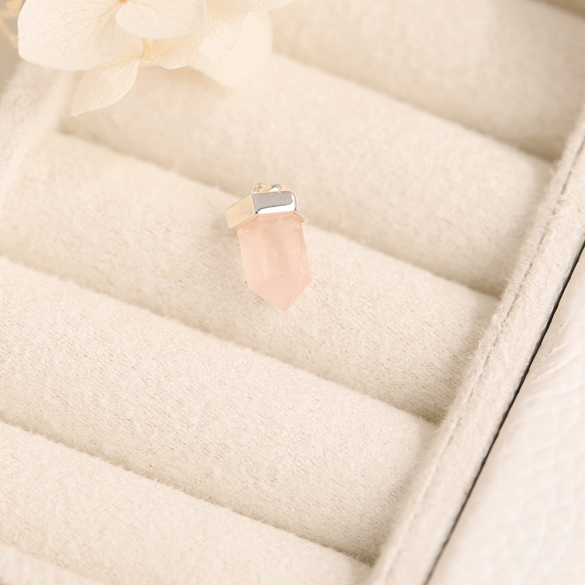 Dainty Drop Rose Quartz Crystal Charm