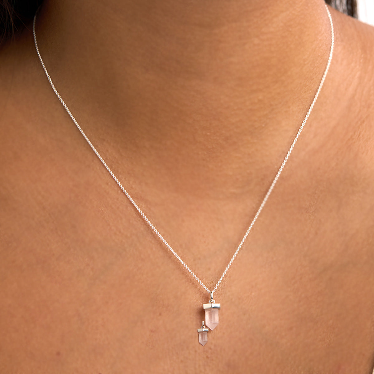 Dainty Drop Rose Quartz Crystal Charm