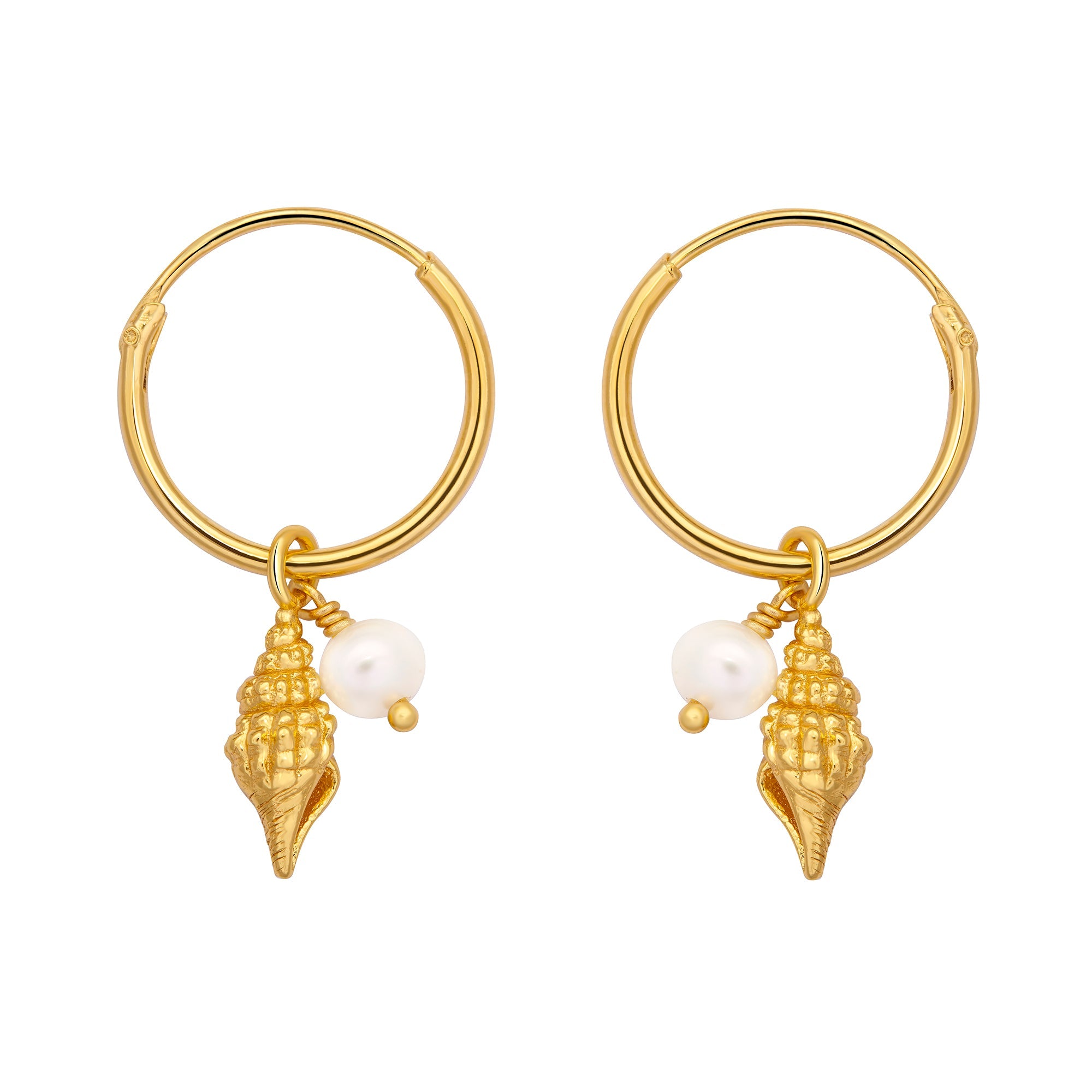 Spiral Pearl Gold Hoops