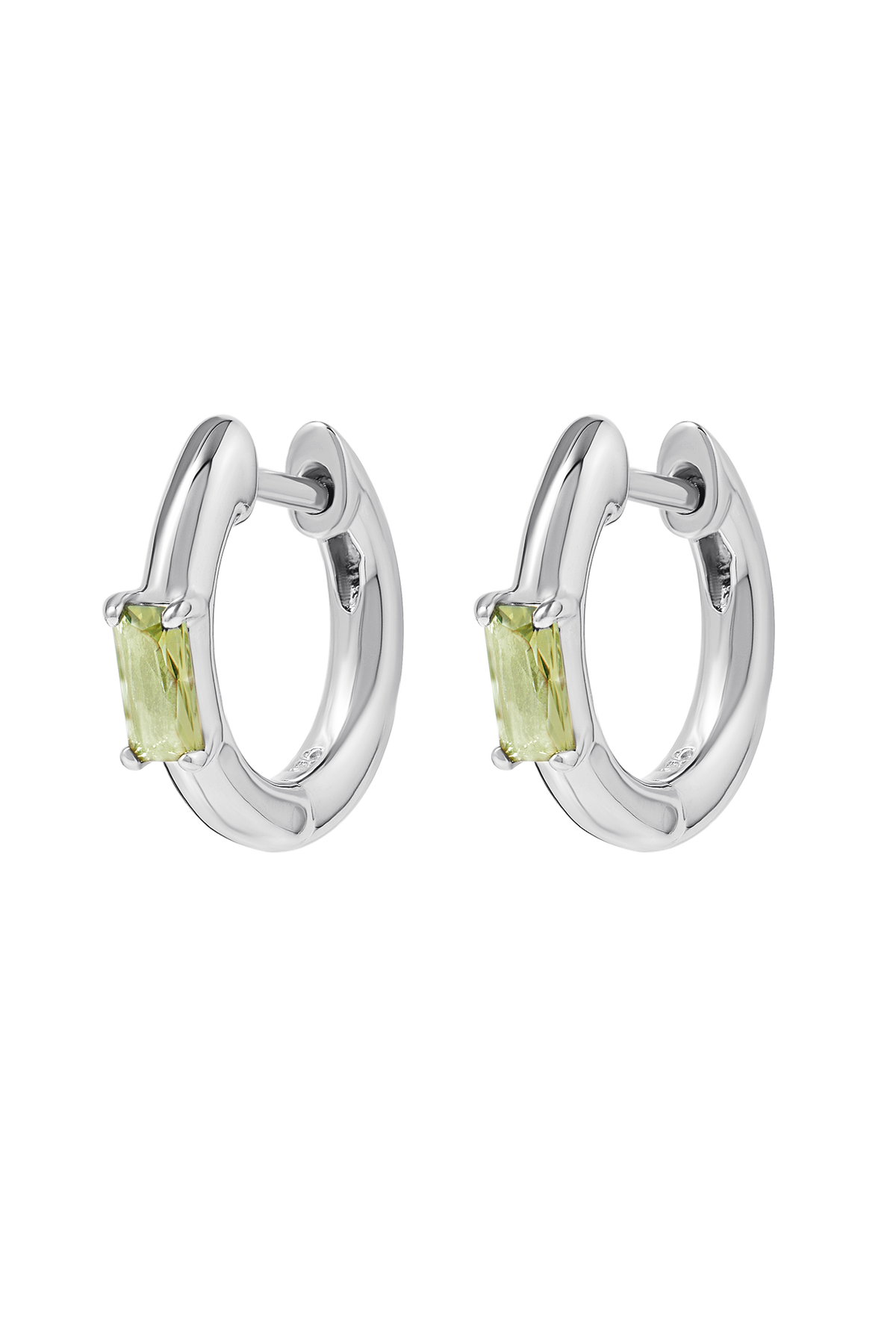 Lumen Baguette Peridot Huggies