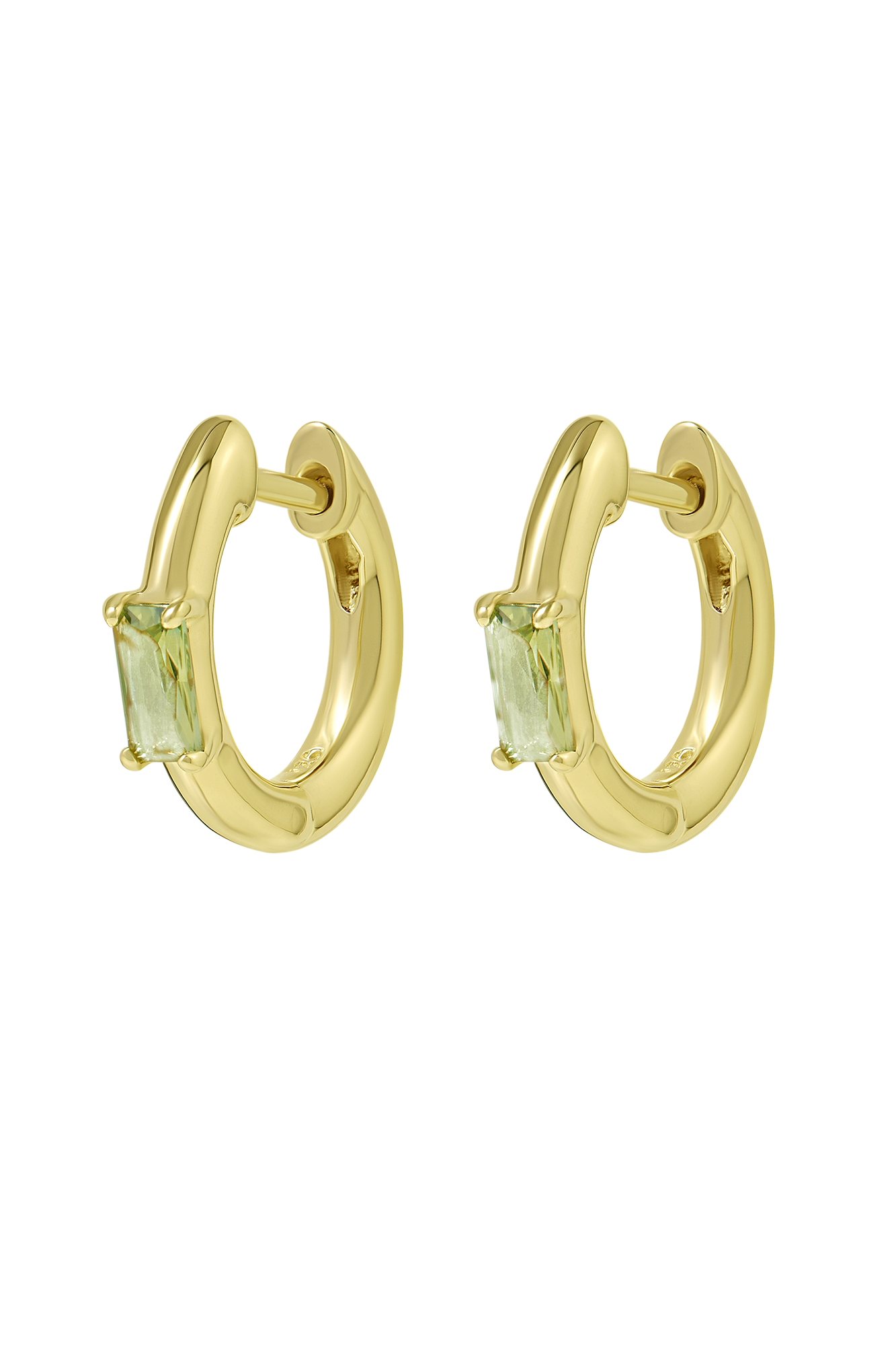 Lumen Baguette Peridot Huggies Gold
