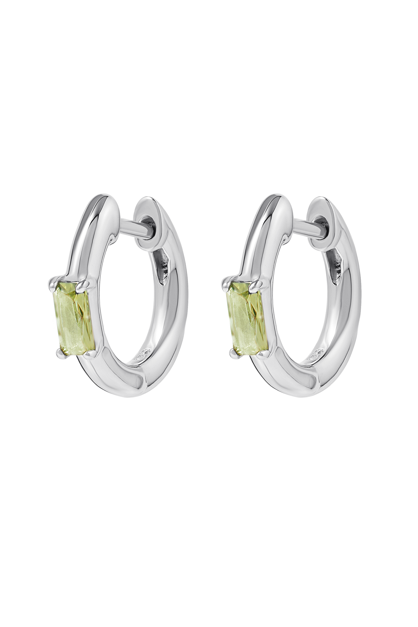 Lumen Baguette Peridot Huggies