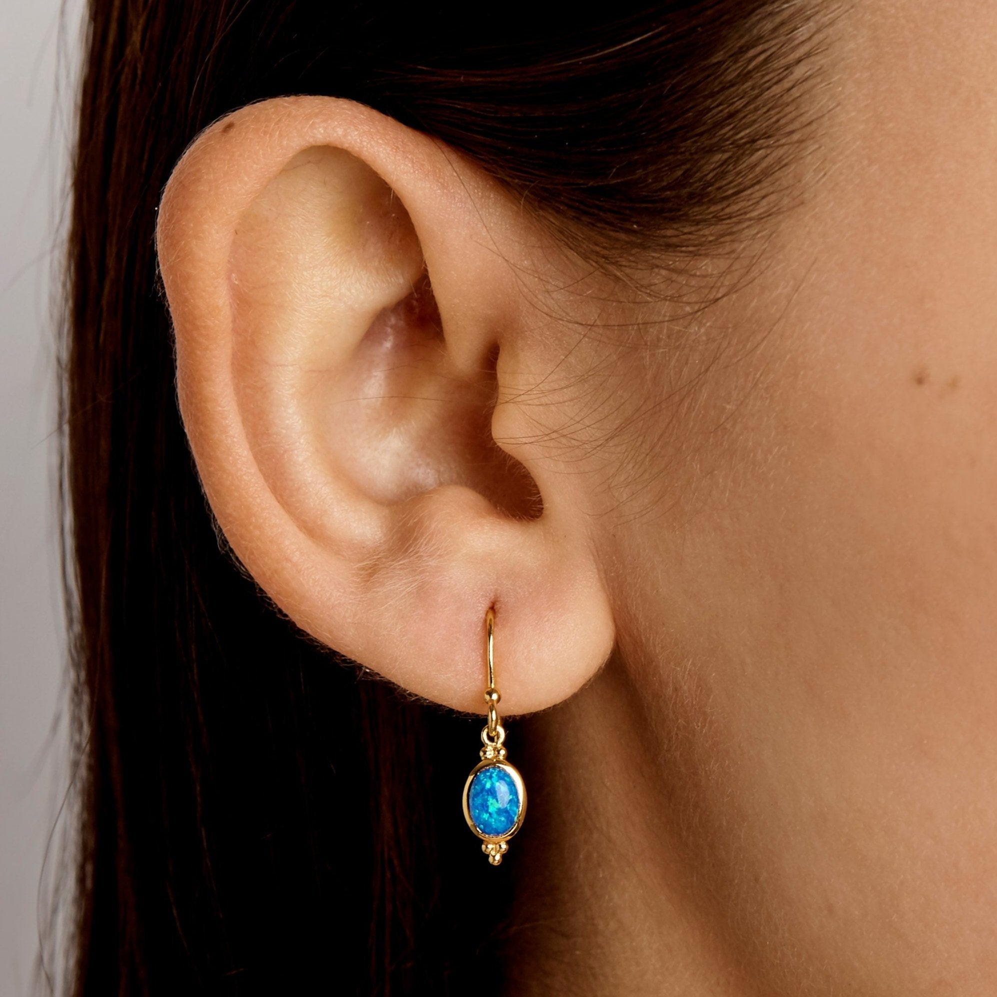 Moon Song Blue Opal Gold Earrings