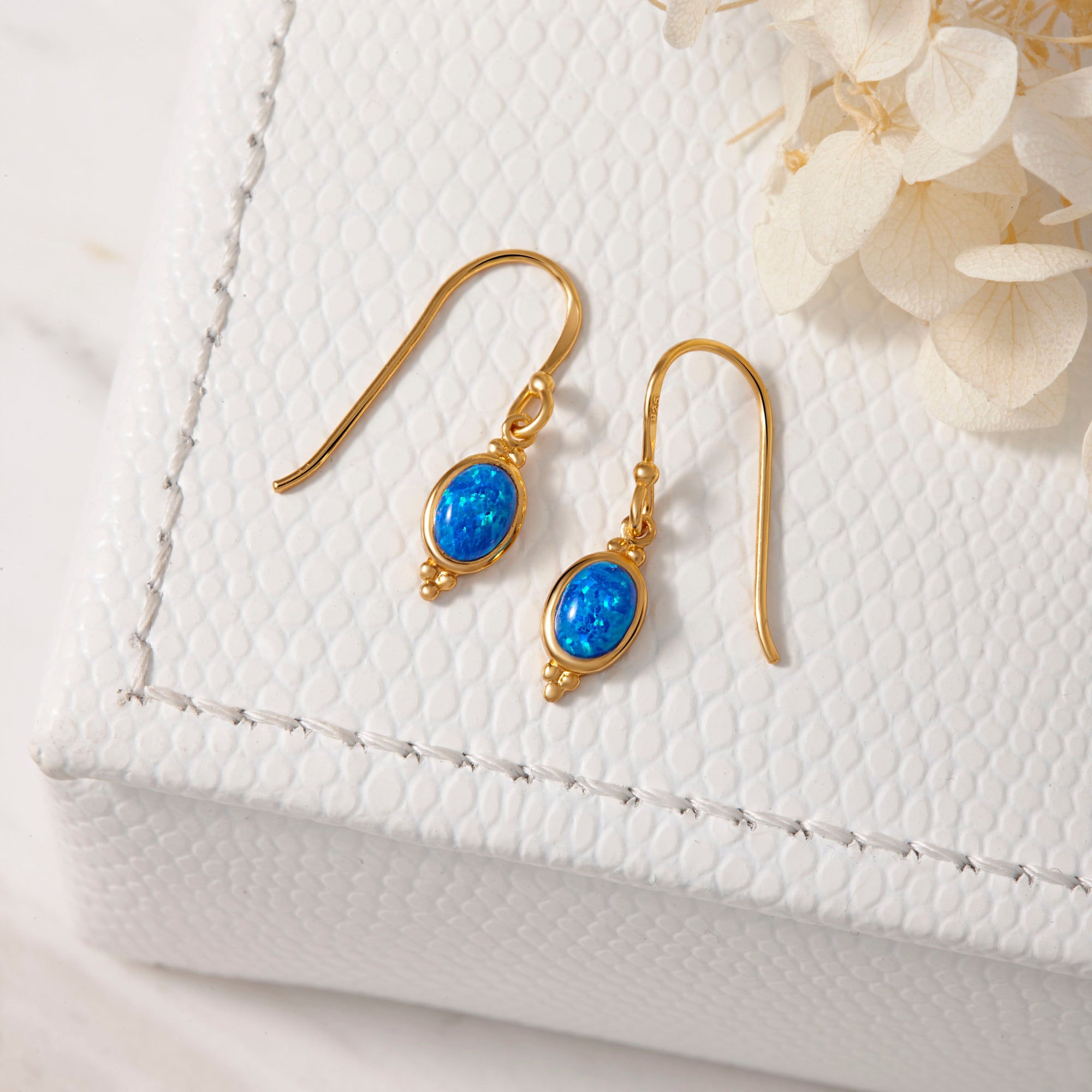 Moon Song Blue Opal Gold Earrings