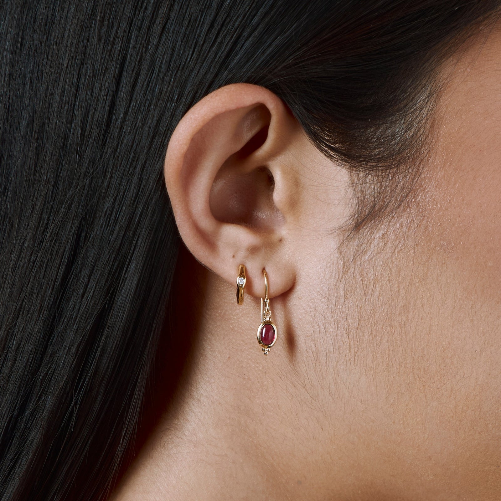 Moon Song Garnet Earrings Gold