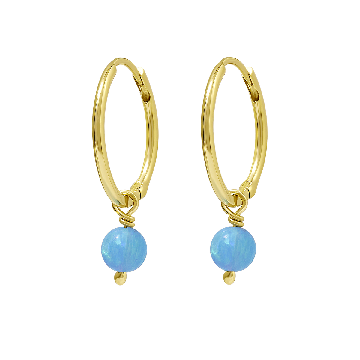 Dainty Azure Opal Huggies Gold