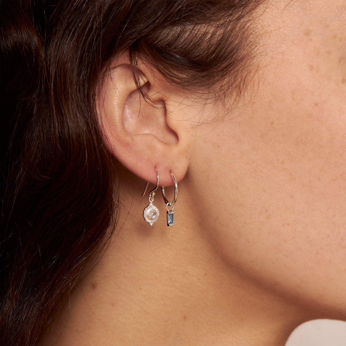 Lumen Droplet Blue Topaz Huggies