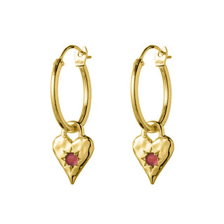Love Heart Garnet Hoops Gold
