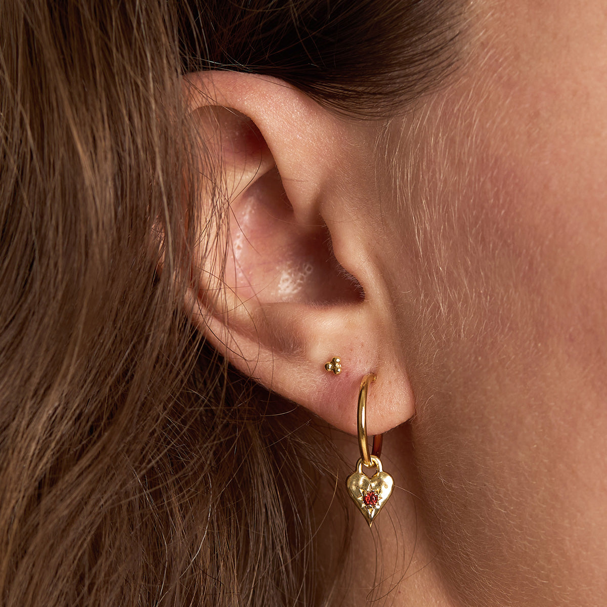 Love Heart Garnet Hoops Gold