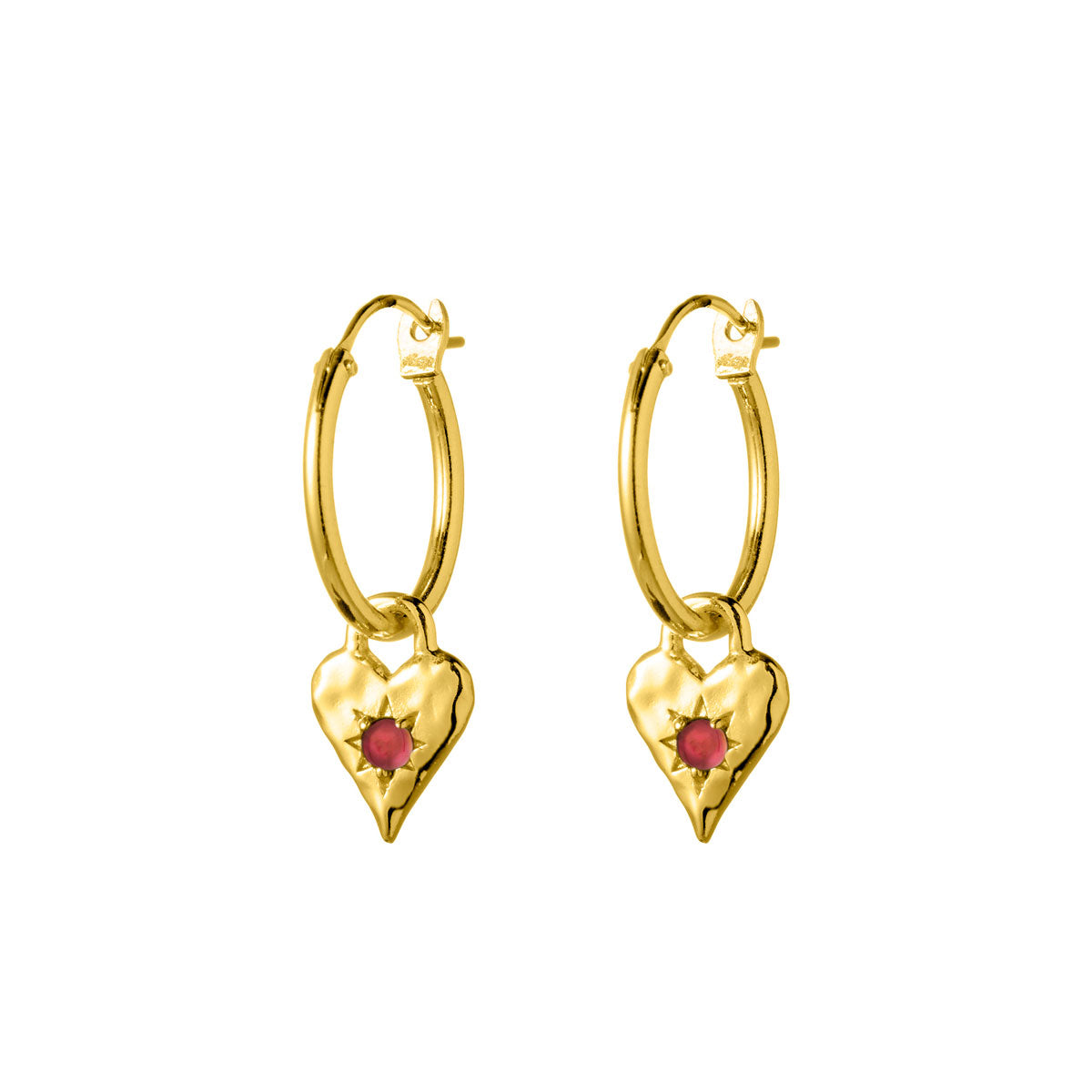 Love Heart Garnet Hoops 18K Gold