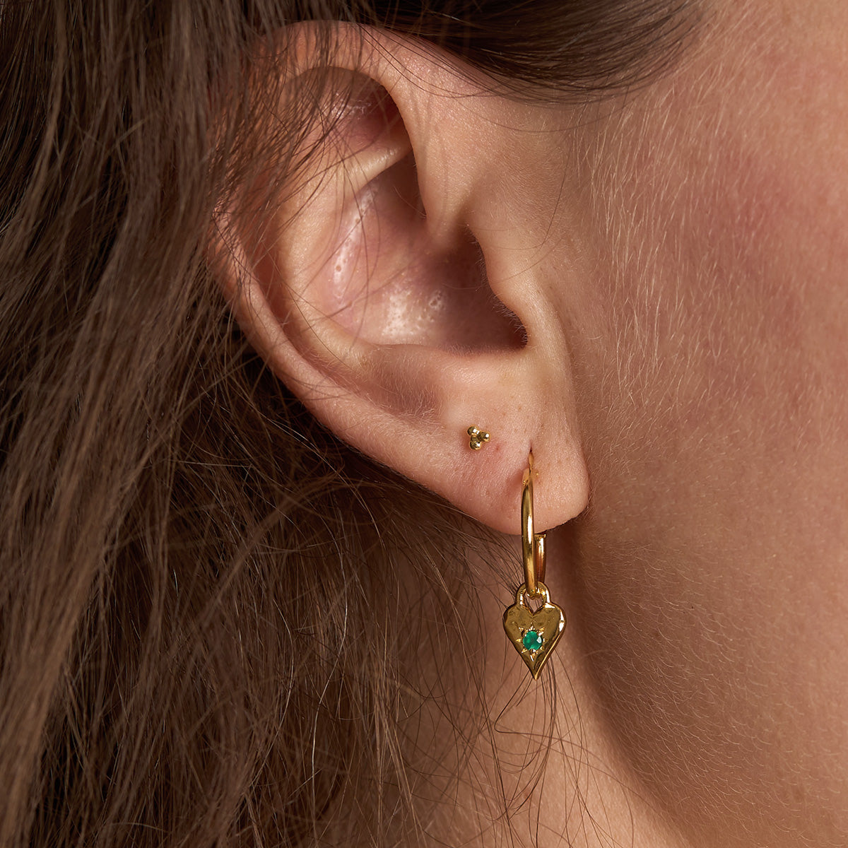 Love Heart Green Onyx Hoops 14K Gold