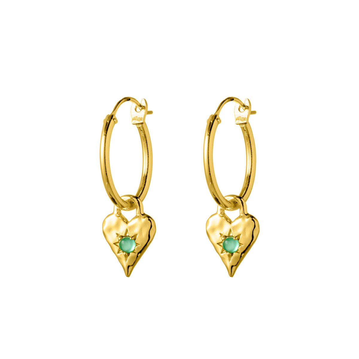 Love Heart Green Onyx Hoops 18K Gold