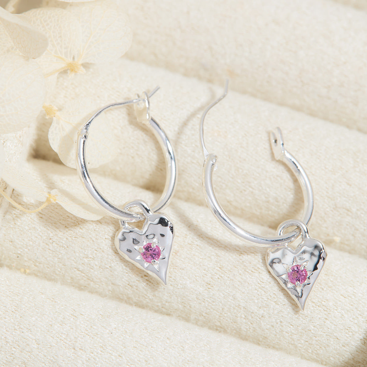 Love Heart Pink Tourmaline Hoops