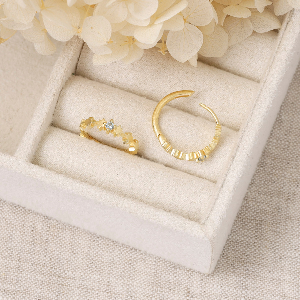 Night Glow Blue Topaz Huggies Gold