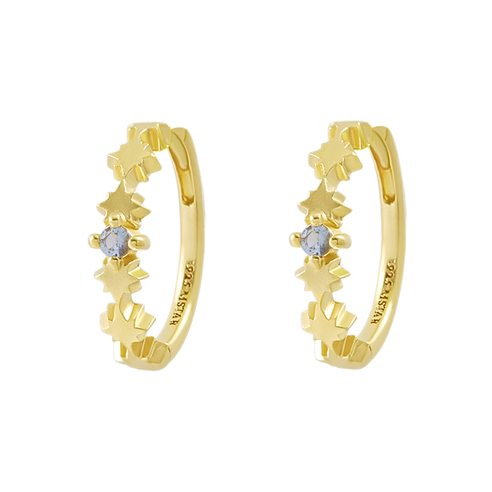 Night Glow Blue Topaz Huggies Gold