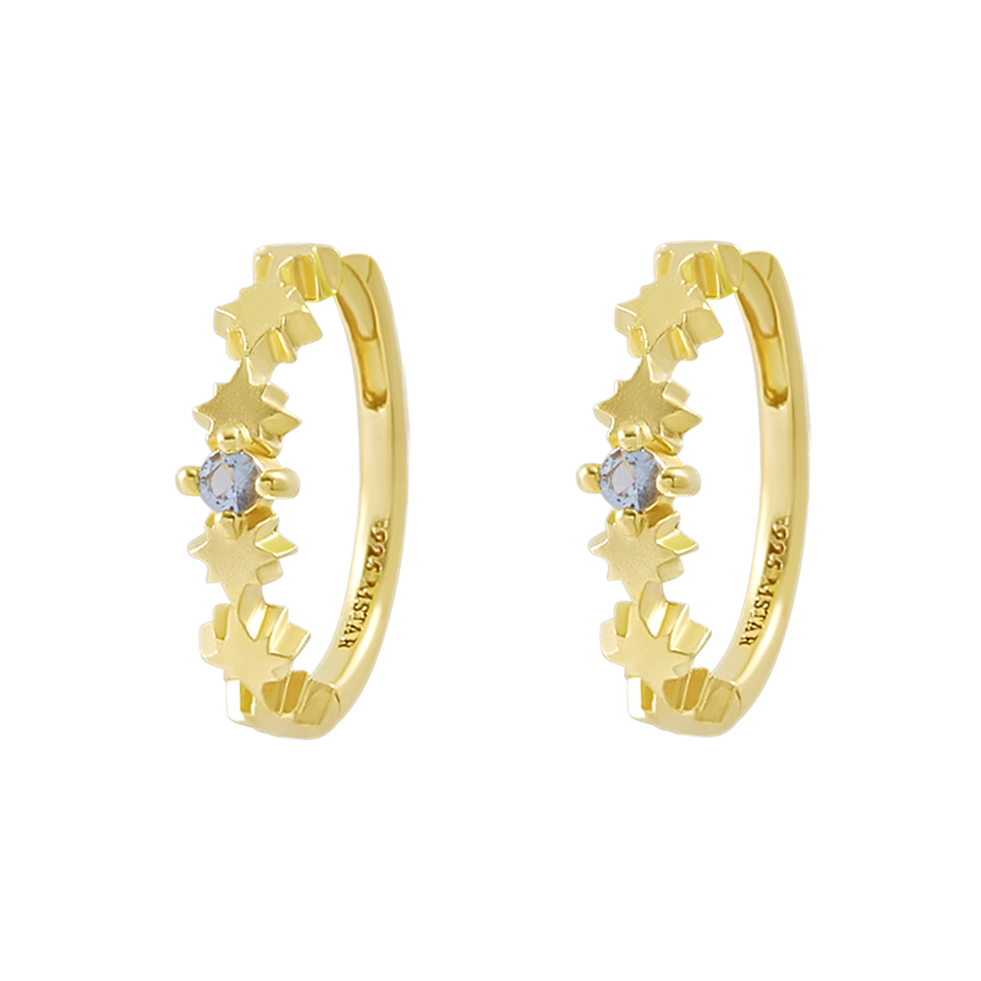 Night Glow Blue Topaz Huggies Gold