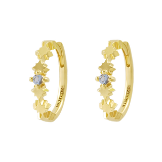 Night Glow Blue Topaz Huggies Gold