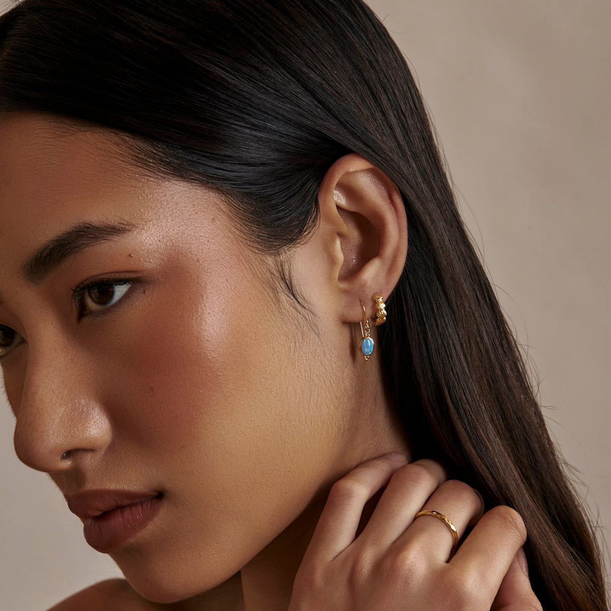 Moon Song Azure Opal Earrings Gold