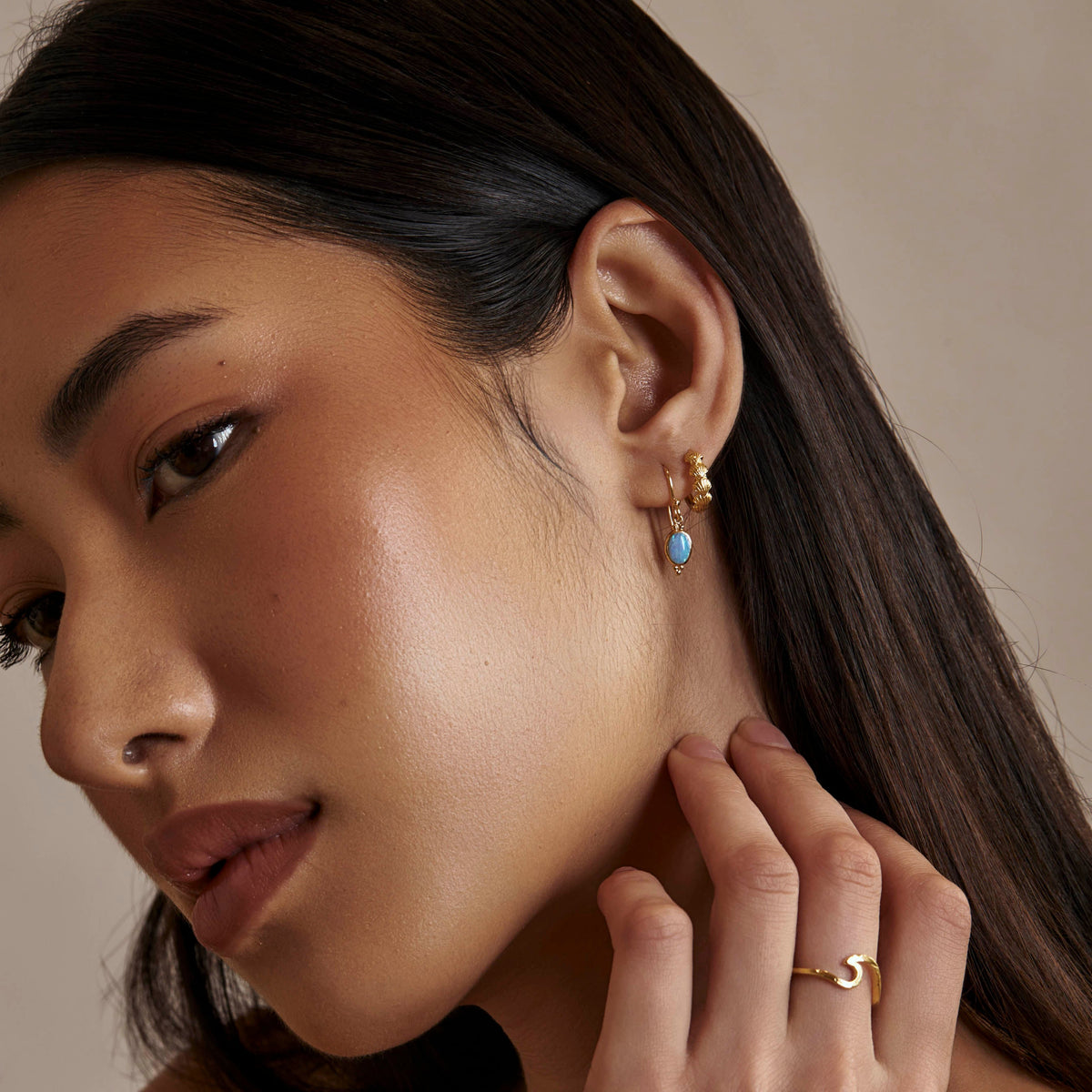 Moon Song Azure Opal Earrings Gold