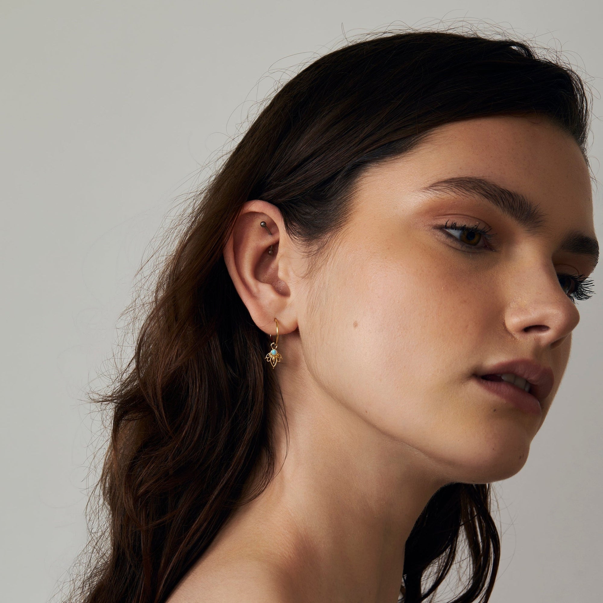 Lotus Azure Opal Huggies Gold