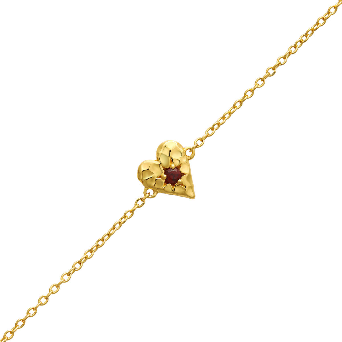 Love Heart Garnet Bracelet Gold