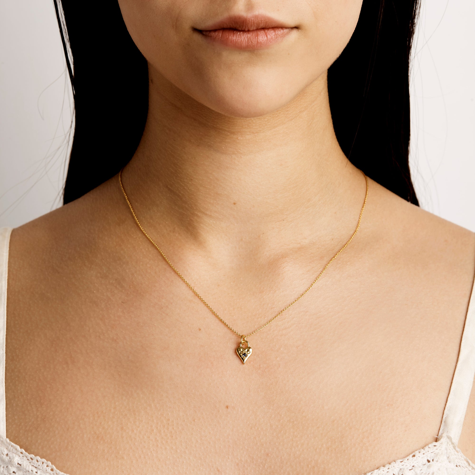 Love Heart Blue Topaz Necklace 18K Gold