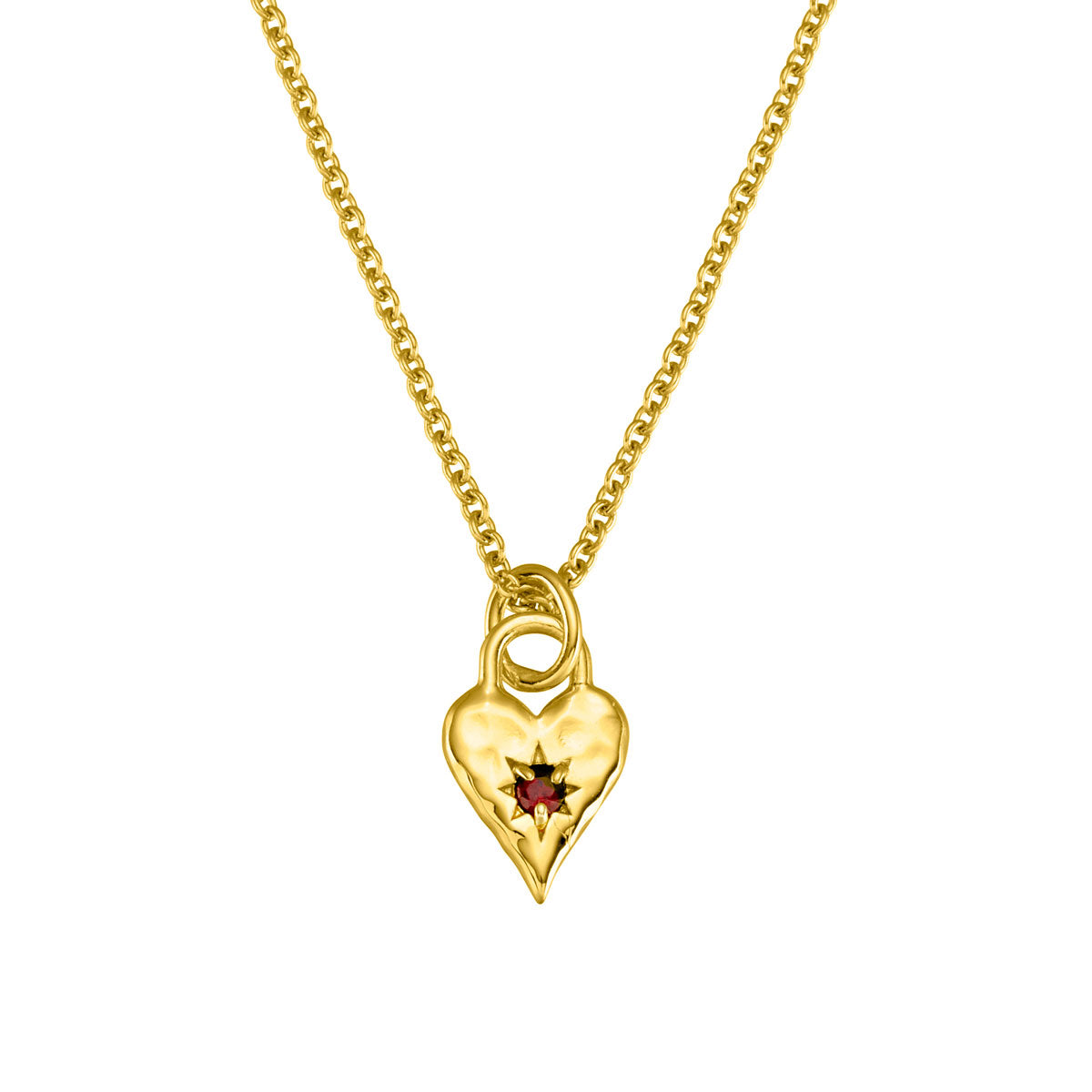 Love Heart Garnet Necklace Gold