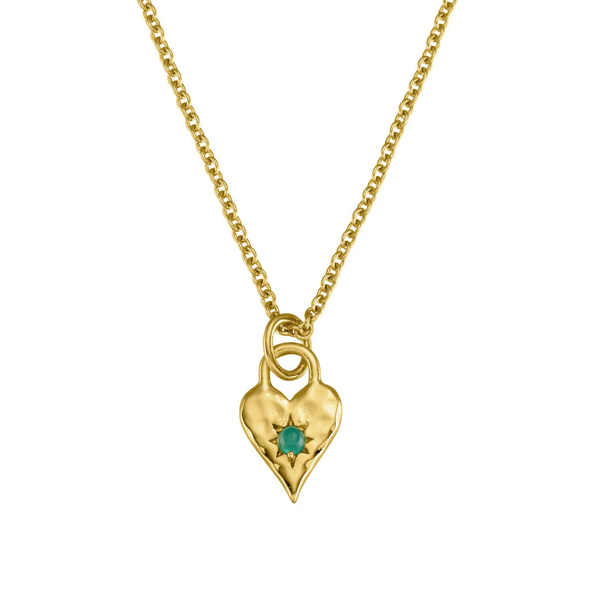 Love Heart Green Onyx Necklace 14K Gold