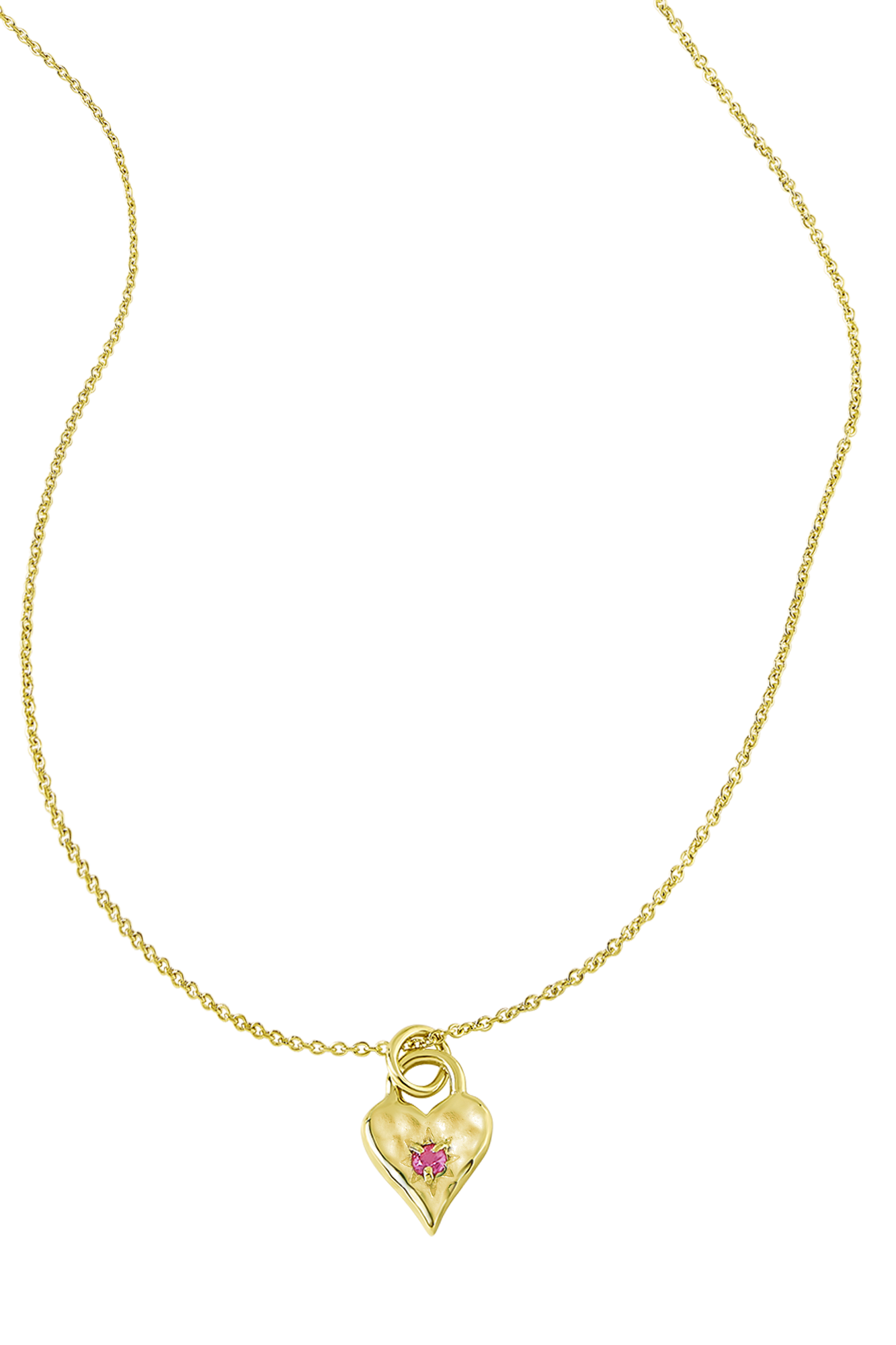 Love Heart Pink Tourmaline Gold Necklace