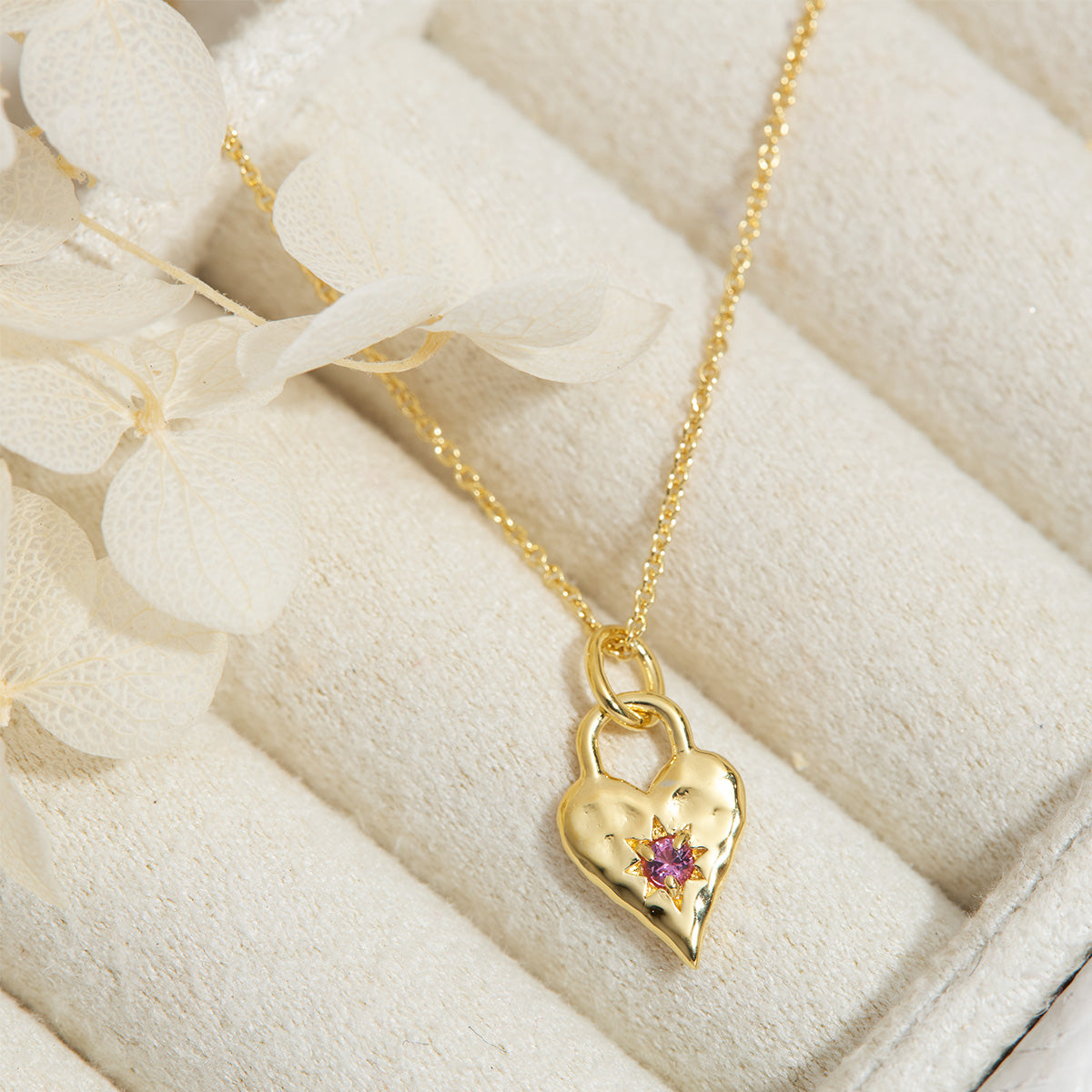 Love Heart Pink Tourmaline Gold Necklace