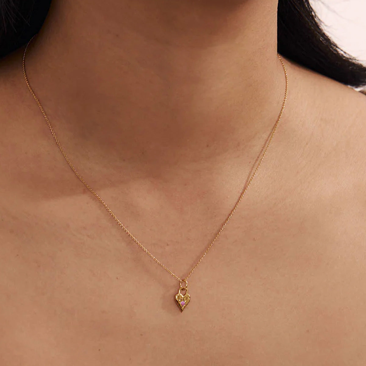 Love Heart Pink Tourmaline Gold Necklace