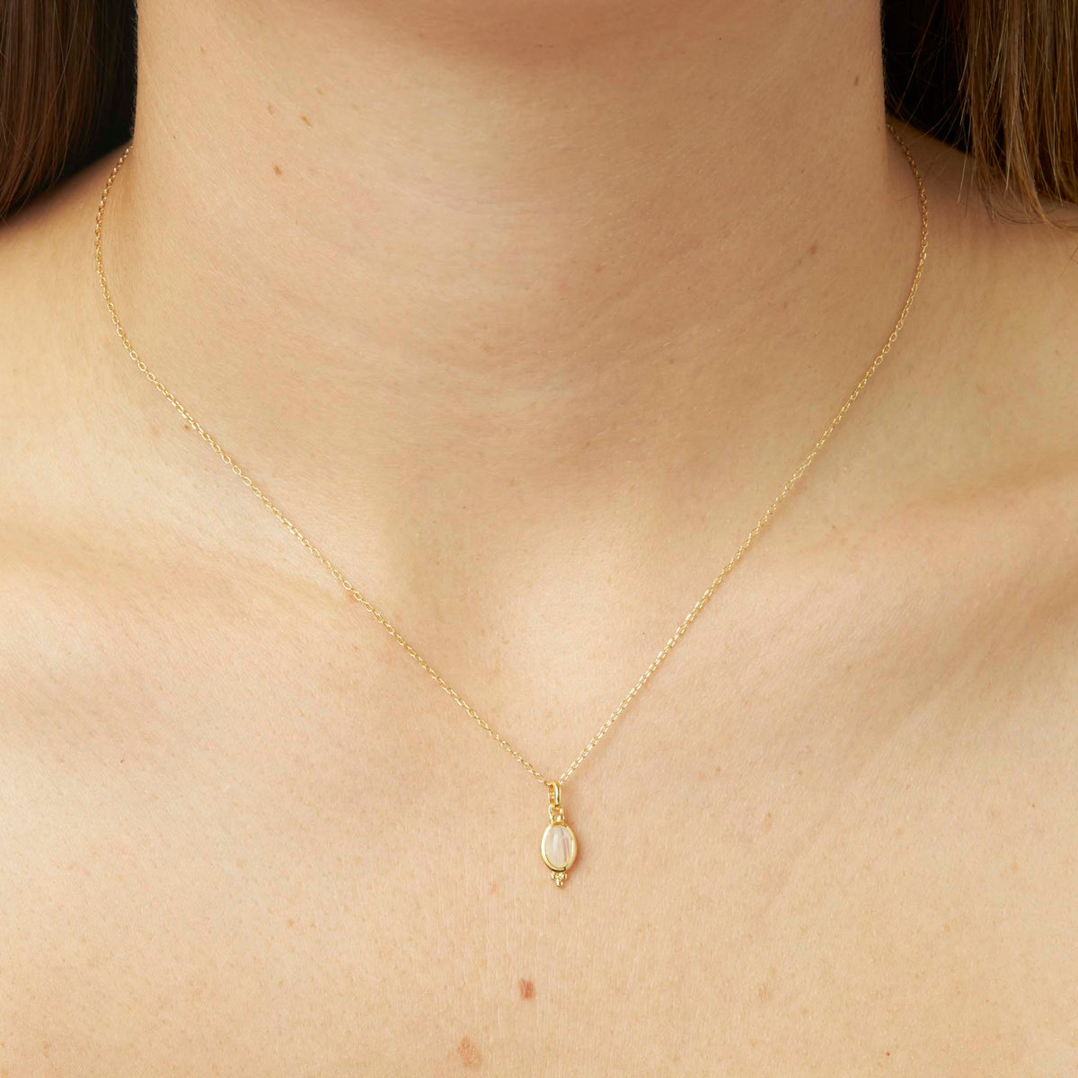 Moon Song Rainbow Moonstone Neck Charm Gold