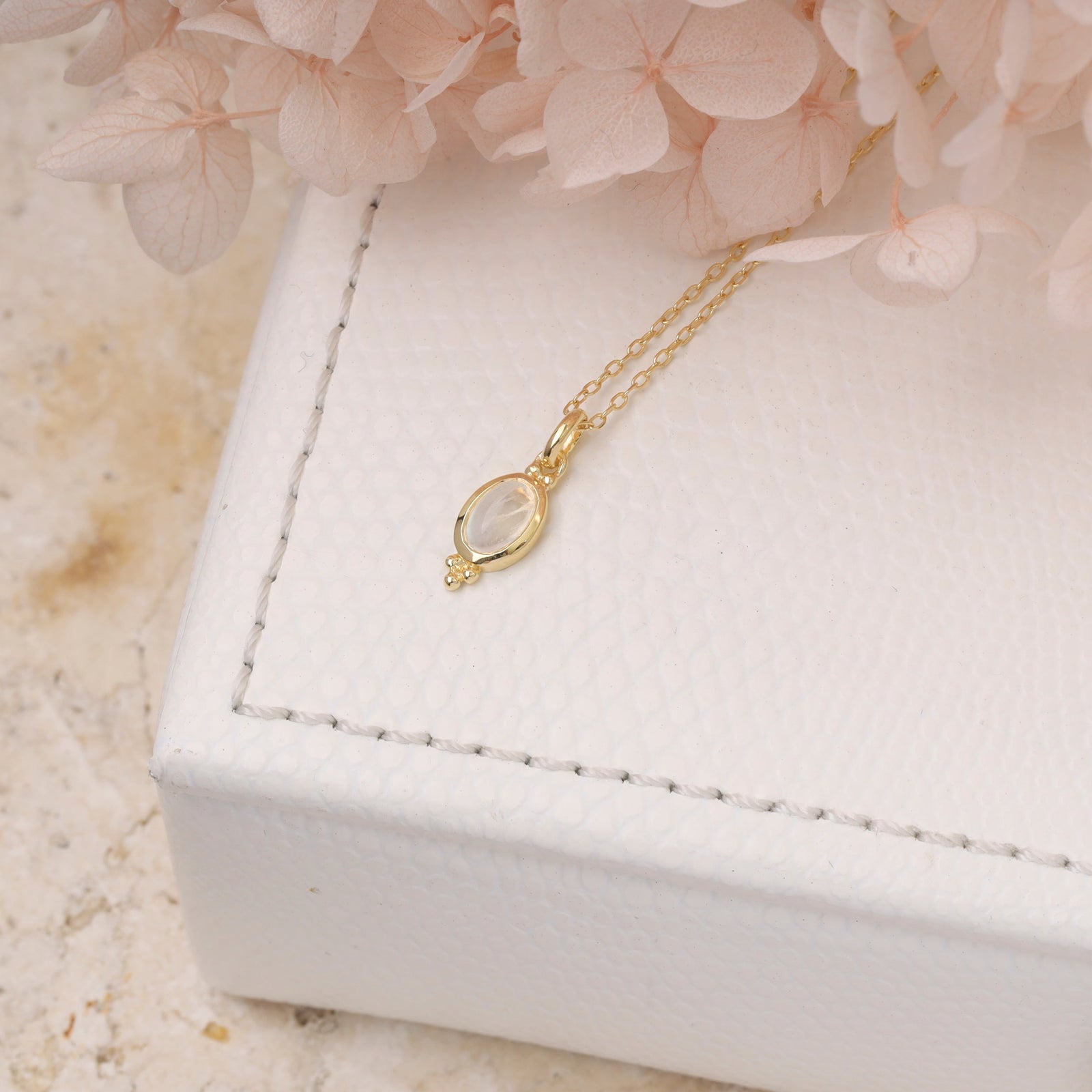 Moon Song Rainbow Moonstone Neck Charm Gold