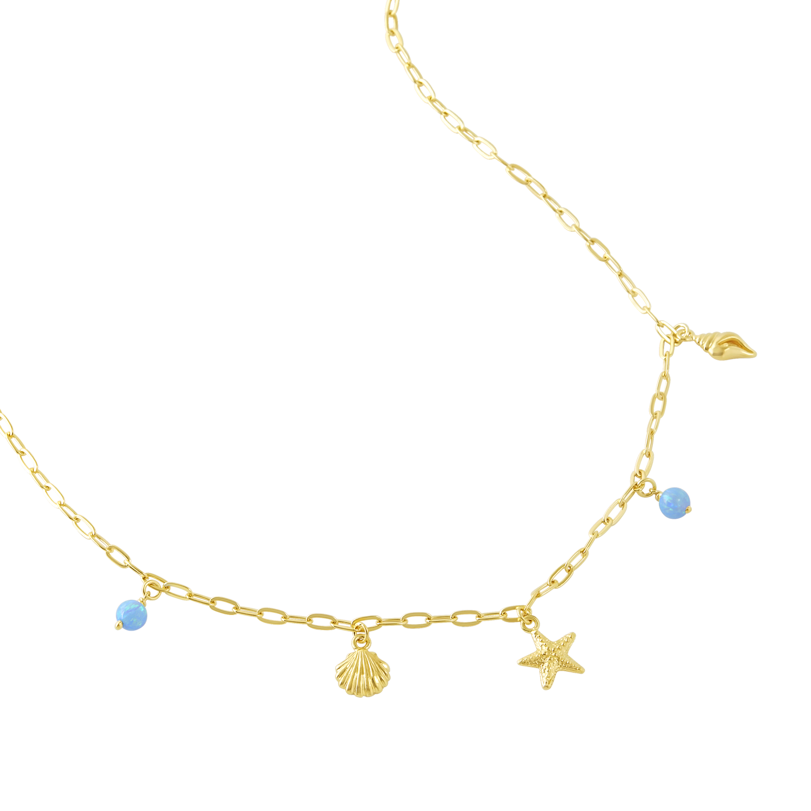 Oceanic Charm Azure Opal Necklace Gold