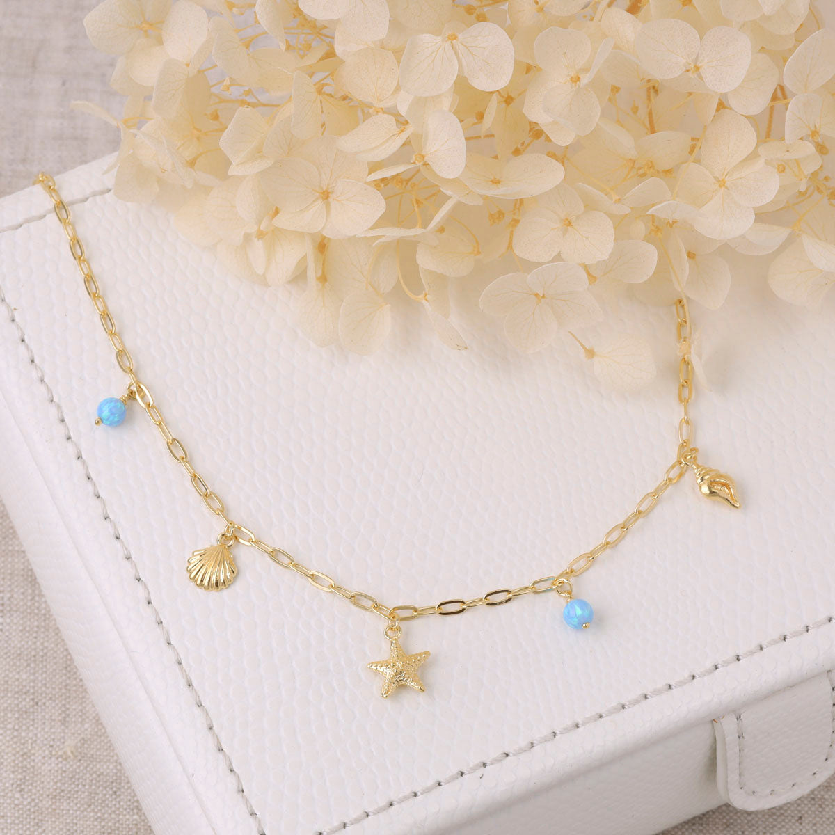 Oceanic Charm Azure Opal Necklace Gold