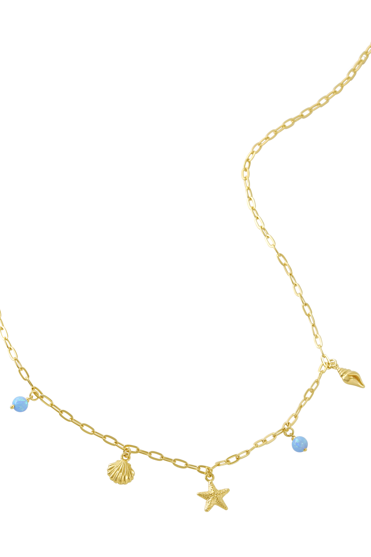 Oceanic Charm Azure Opal Necklace Gold