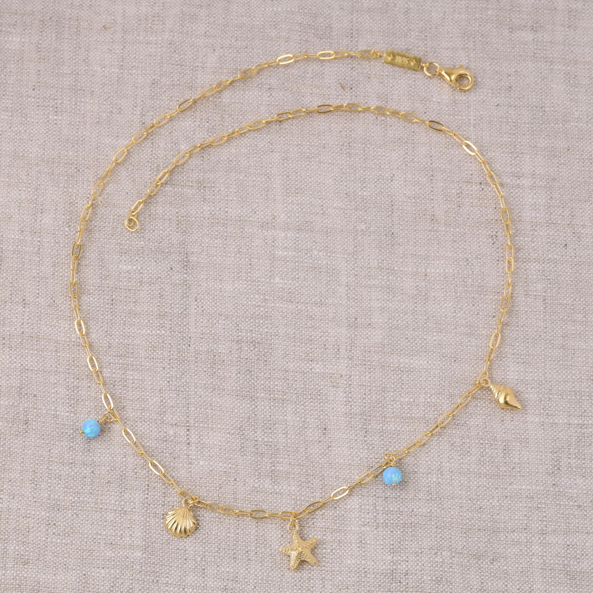 Oceanic Charm Azure Opal Necklace Gold