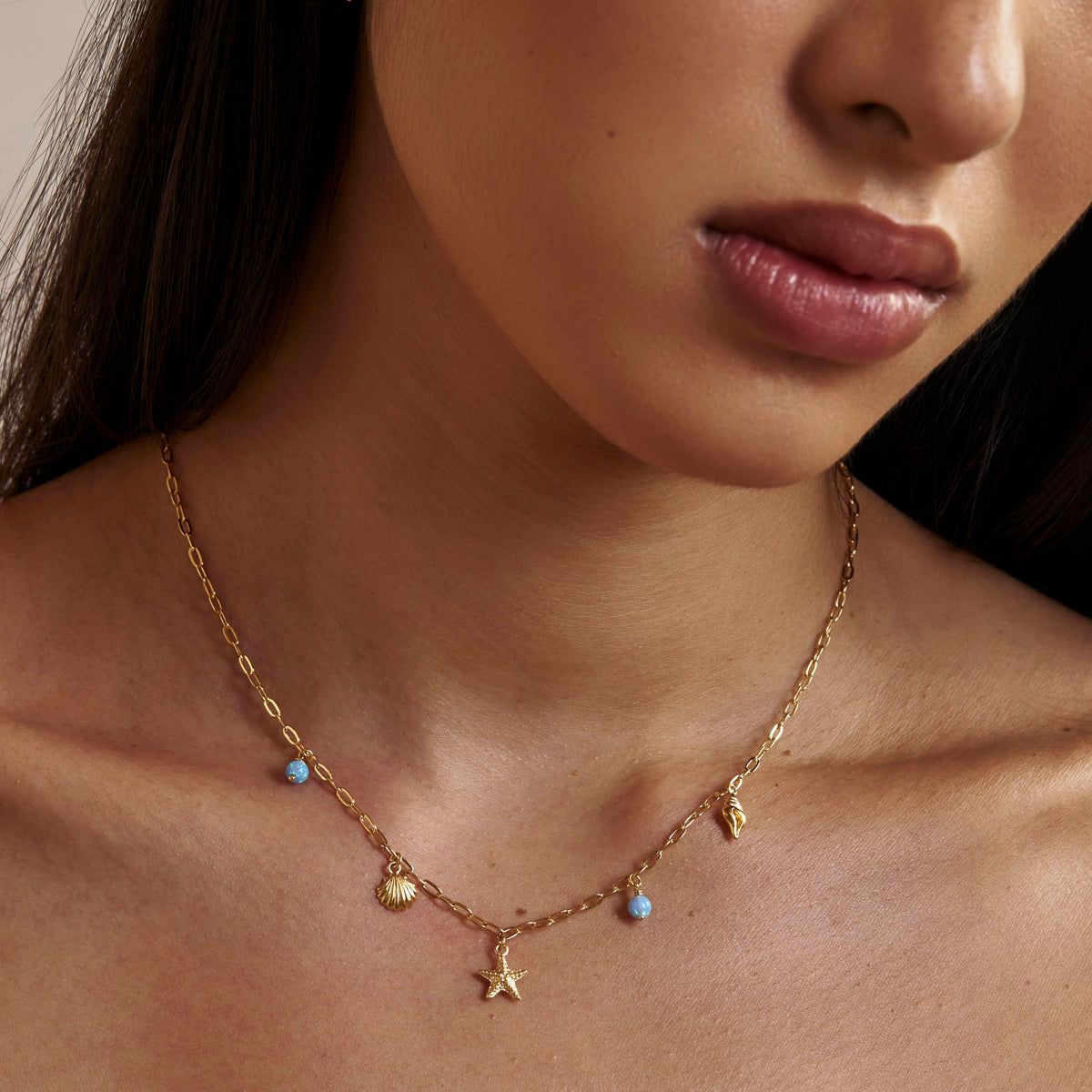 Oceanic Charm Azure Opal Necklace Gold