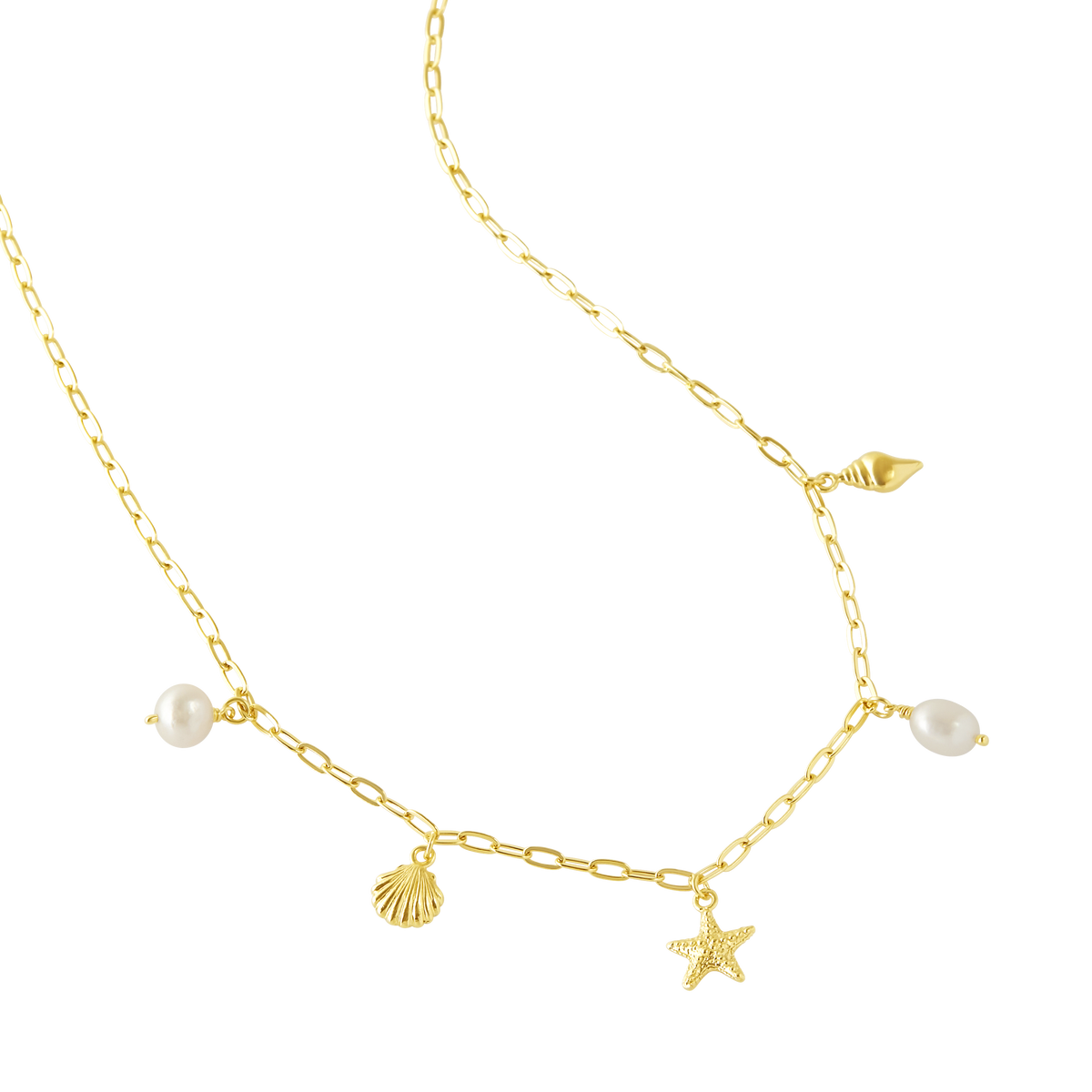 Oceanic Charm Pearl Necklace Gold