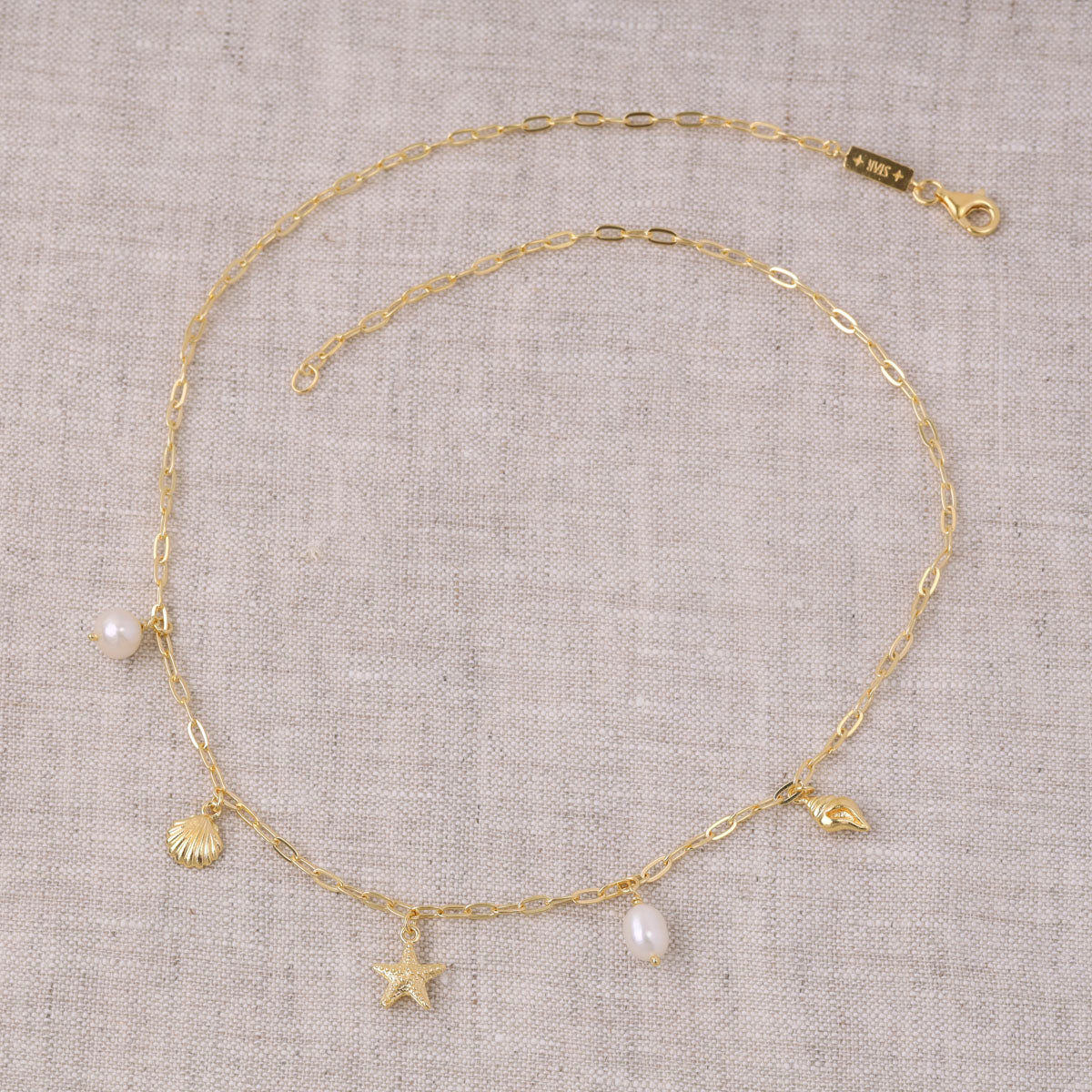 Oceanic Charm Pearl Necklace Gold