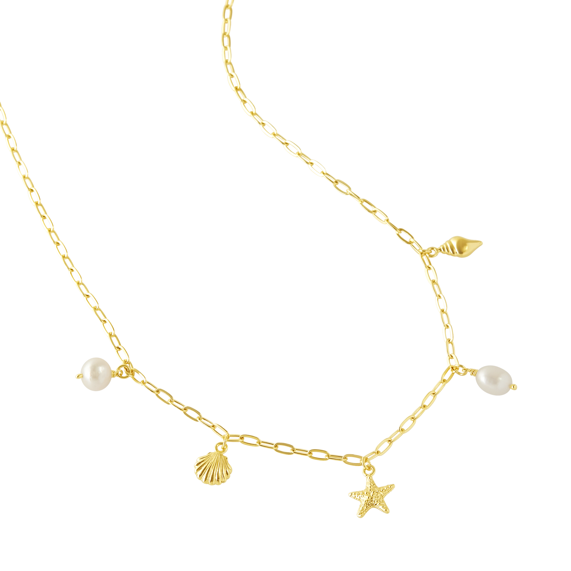 Oceanic Charm Pearl Necklace Gold