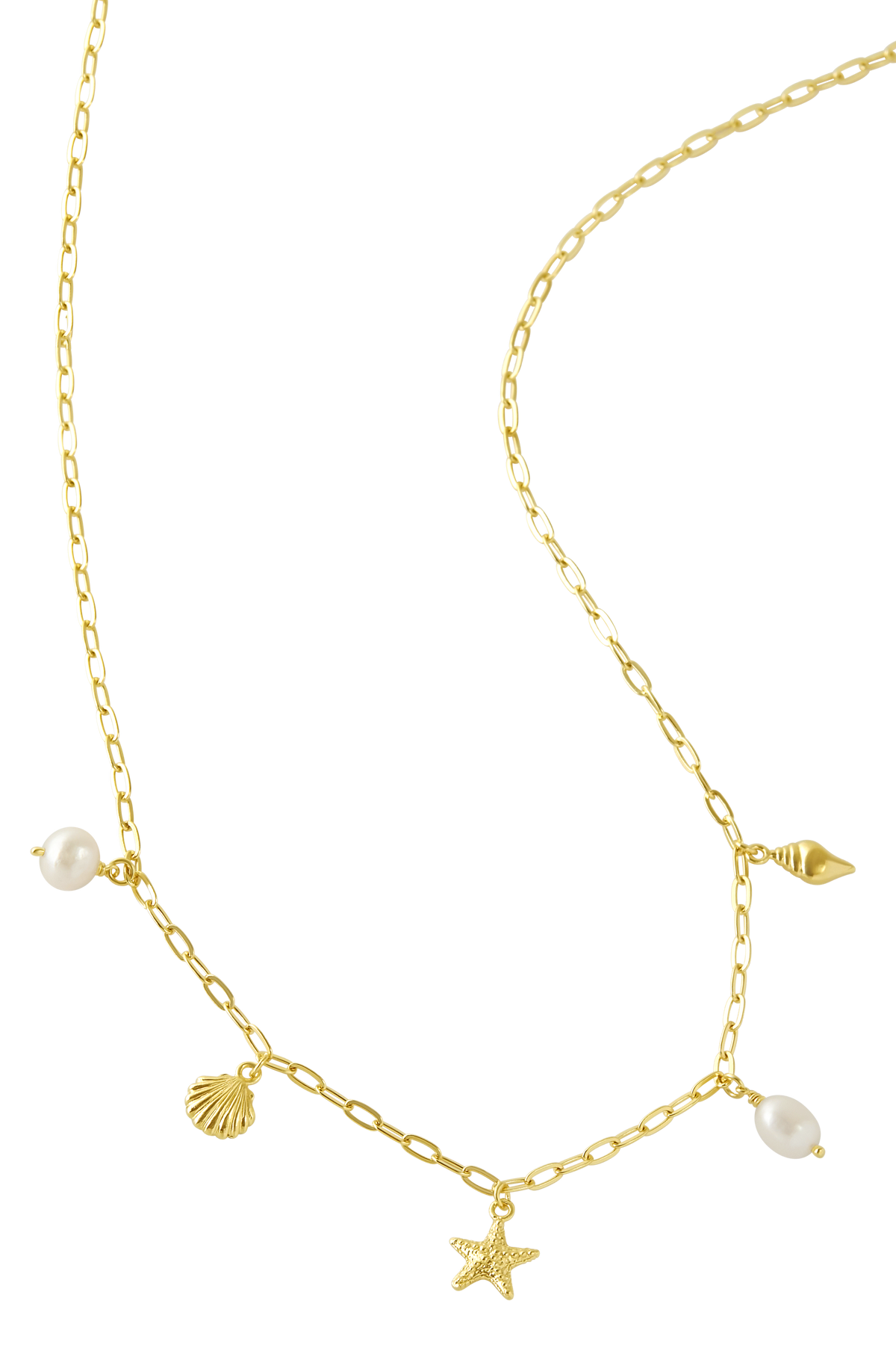 Oceanic Charm Pearl Necklace Gold