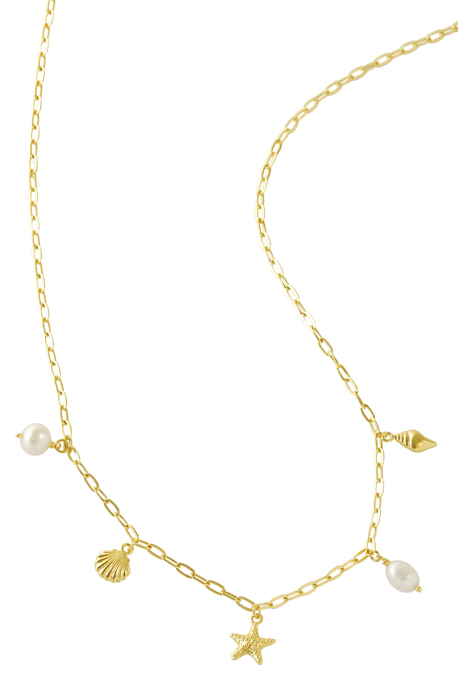 Oceanic Charm Pearl Necklace Gold