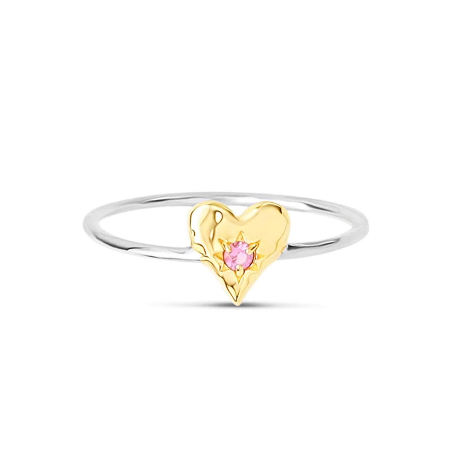 Love Heart Pink Tourmaline Two Tone Ring