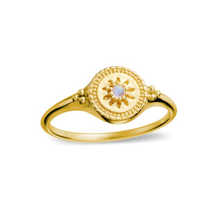 Solstice Rainbow Moonstone Signet Ring Gold - 5