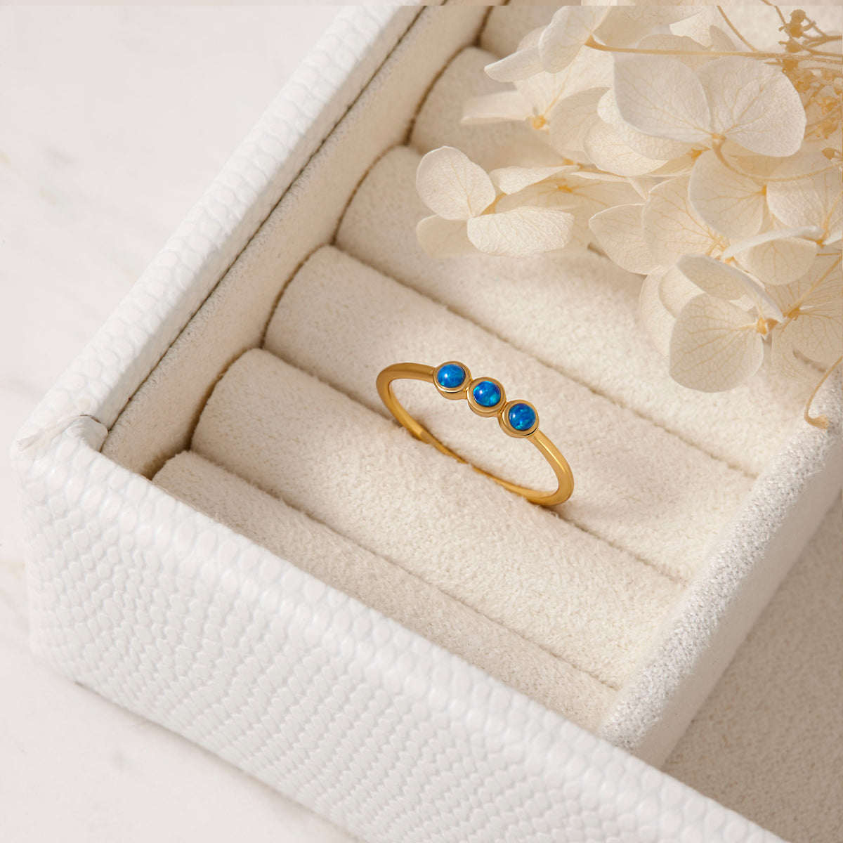 Trinity Blue Opal Gold Ring