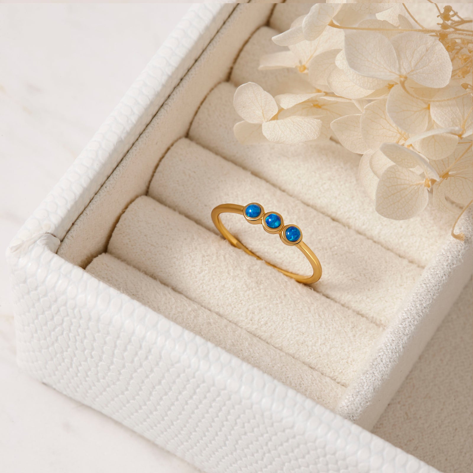 Trinity Blue Opal Gold Ring